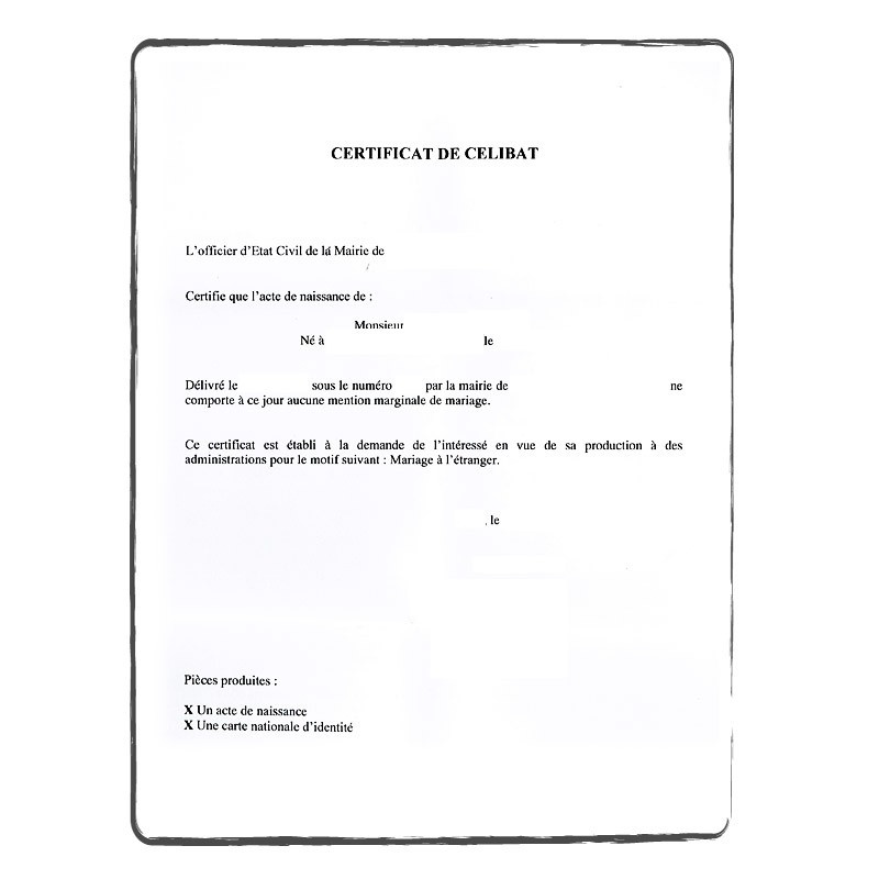 Certificat de célibat FR