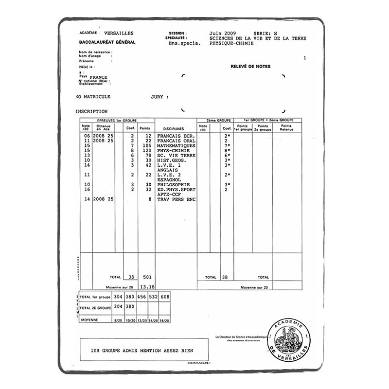 Relevé de notes BAC FR Relevé de notes BAC FR