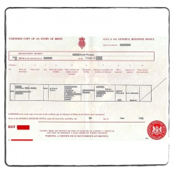 Acte de naissance Anglais UK