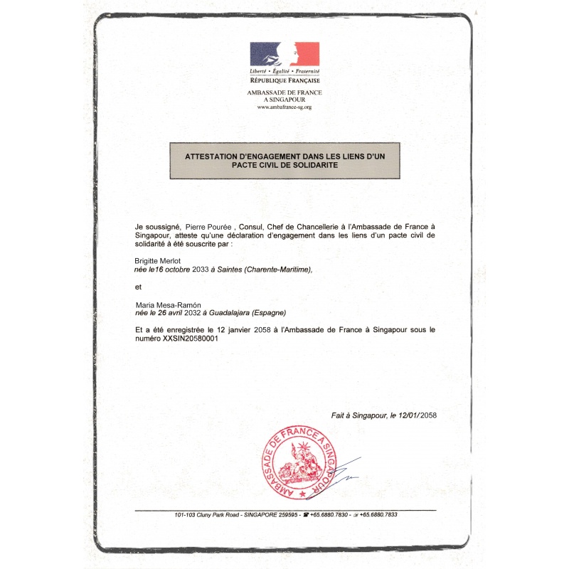 certificado de Acuerdo de Unión Civil francés